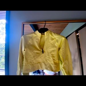 EUC Vintage crop half zip top, dry fit athletic material, bright yellow color XS